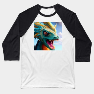 Ferocious Cyan and Gold Baby Dragon Baseball T-Shirt